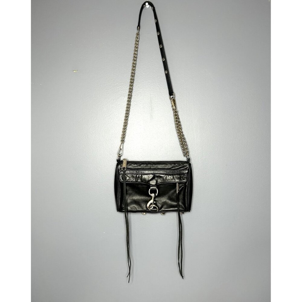 Rebecca Minkoff Mini MAC Crossbody Clutch Bag Womens Black Leather Chain Strap‎